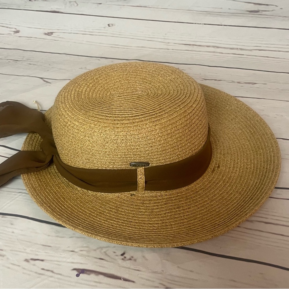 Karen Keith BT230 Toast Woven Straw Sun Hat Brown Scarf Band Women’s Medium
